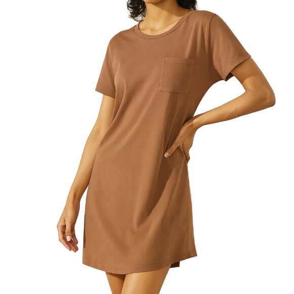 NWT UpWest | Short Sleeve Cotton T-Shirt Dress in Clay Brown Orange | Size XS - Picture 1 of 10